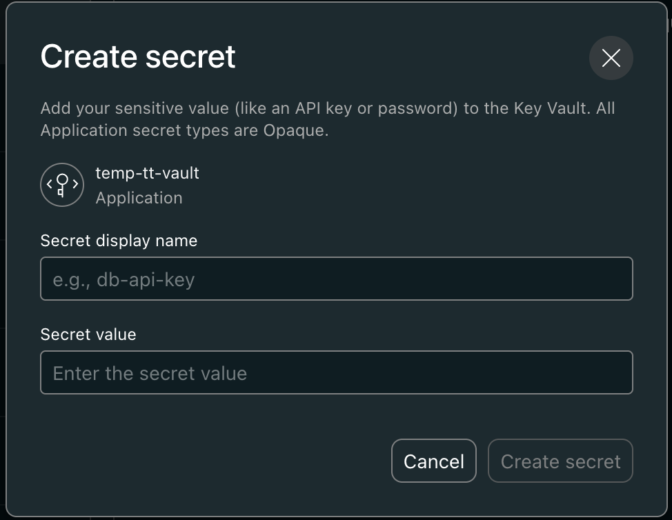 Create application secret modal