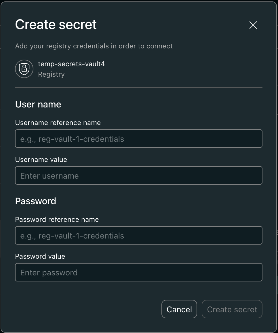 Create registry secret modal