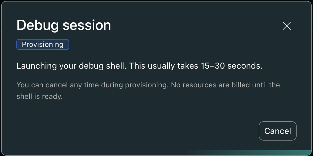 Debug session provisioning state