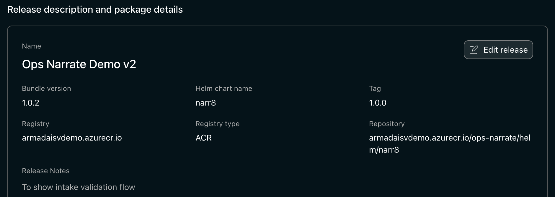 The release details card showing Bundle version 1.0.2 alongside Tag 1.0.0